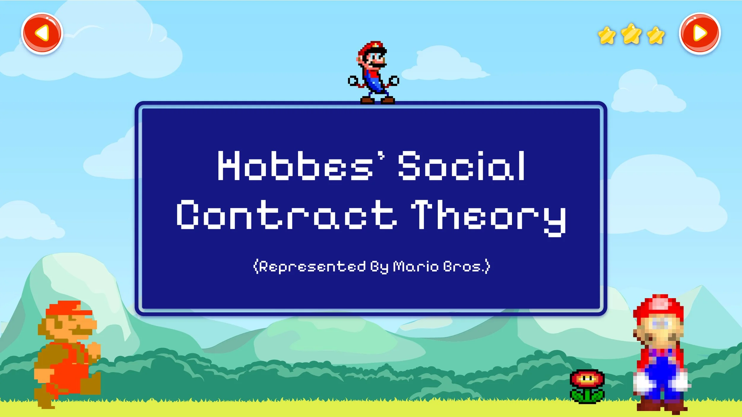 Anonymous. 'Mario Presents Hobbes' Social Contract Theory'. Introduction to Ethics. American River College. 2025.