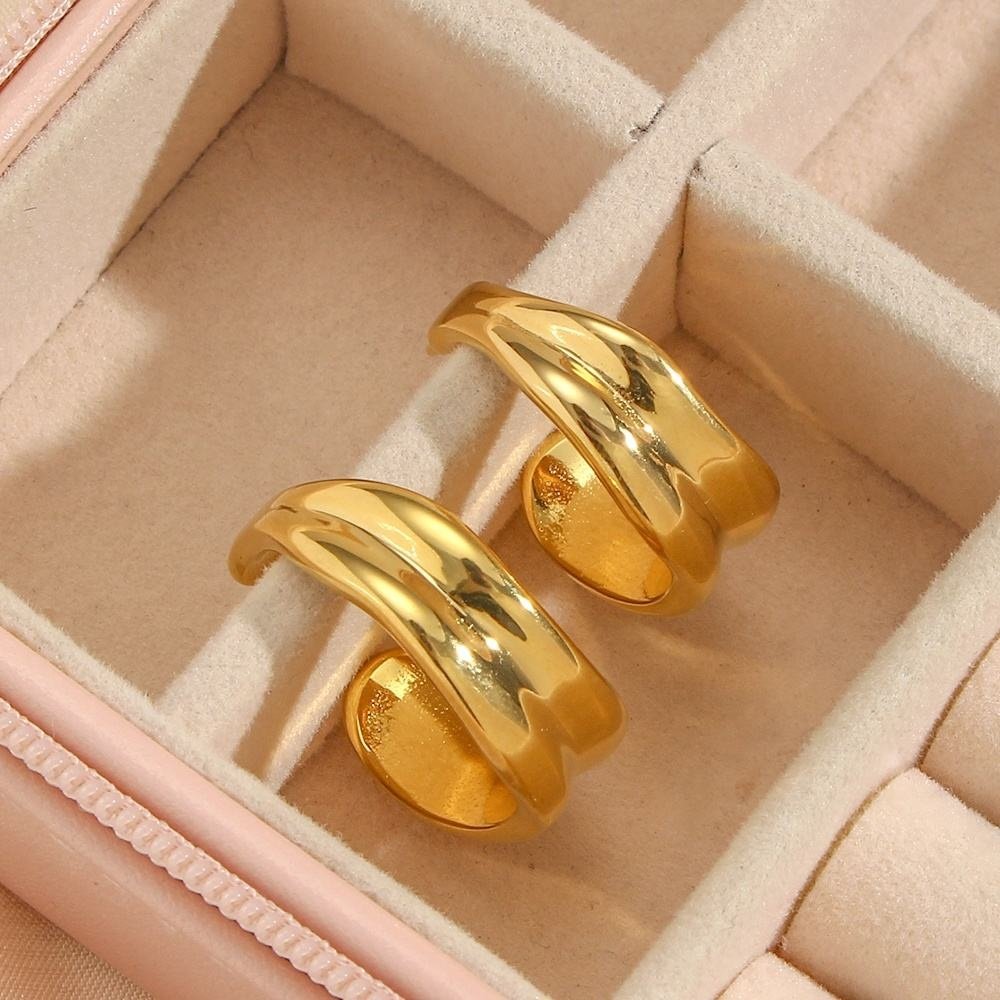House Thirteen Molten Hoop Earrings displayed in pink jewellery box, chunky gold stainless steel hoops