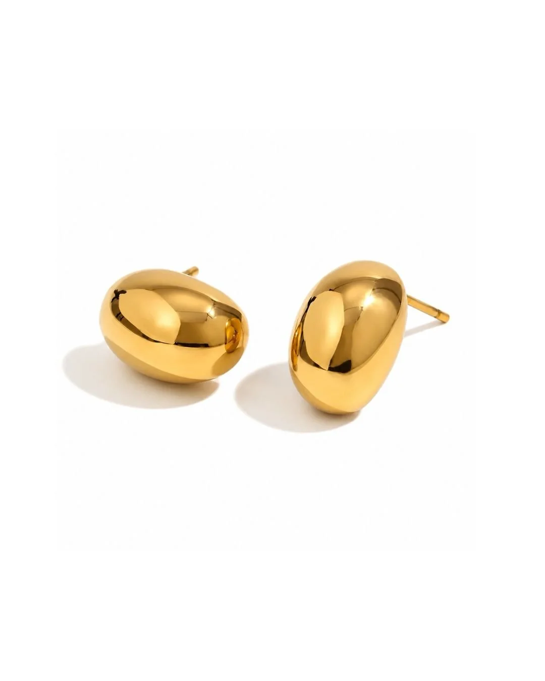 House Thirteen Bubble Stud Earrings in gold PVD stainless steel on white background, polished dome stud earrings