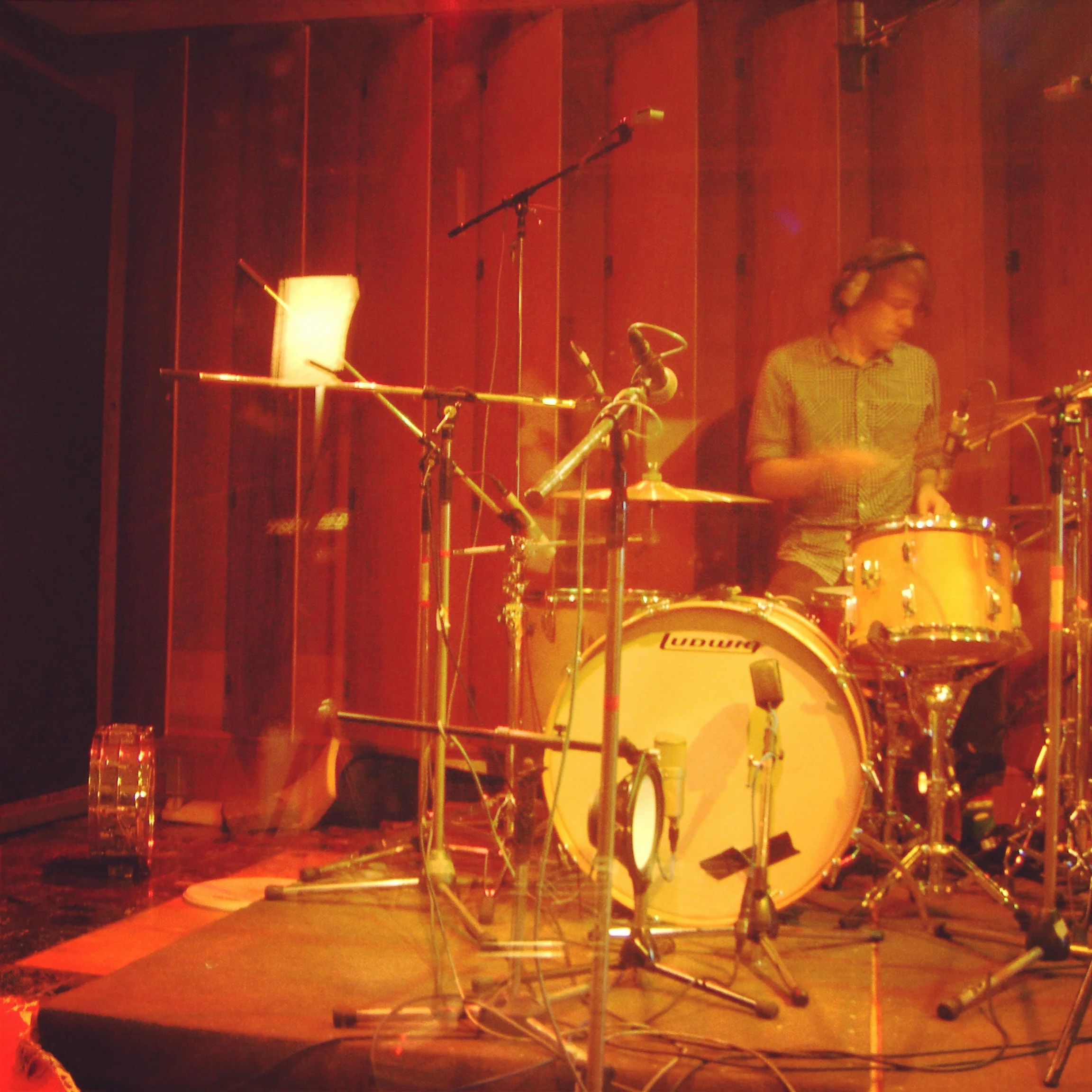 Tracking Drums at Rockfield Studios, Monmouth.