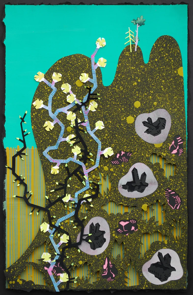 Cross Section with Baubles Gouache on paper, hand-cut and collaged; 15 x 24 inches; 2015