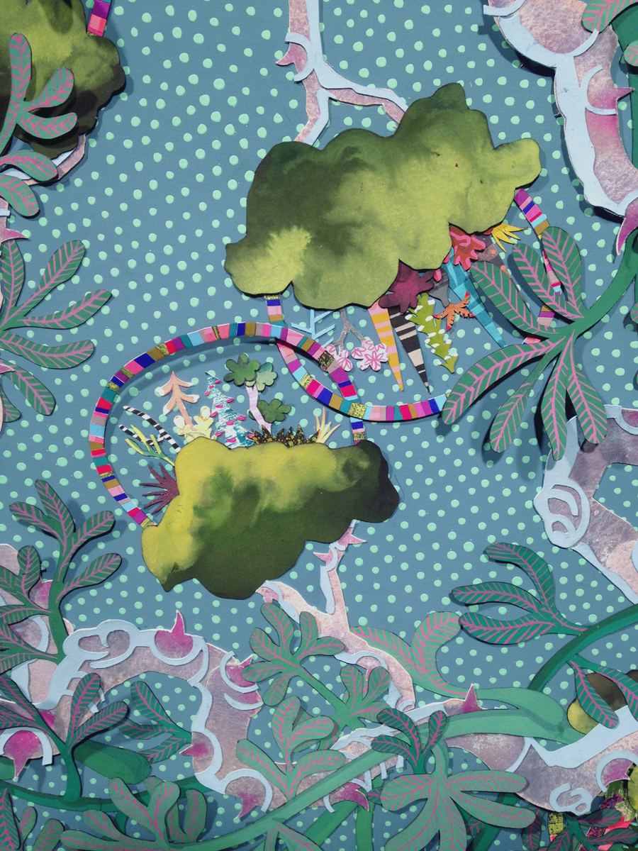 Hanging Garden - DETAIL Gouache on paper collage on hand painted paper; 34 x 34 inches; 2014