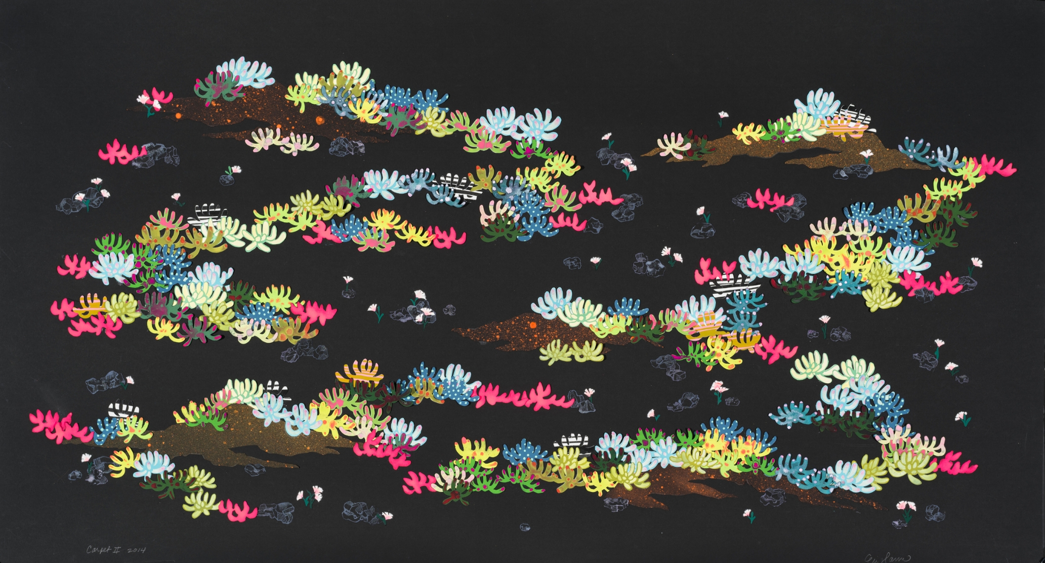Carpet II Gouache on paper; hand-cut and collaged; 27 x 45 inches; 2014