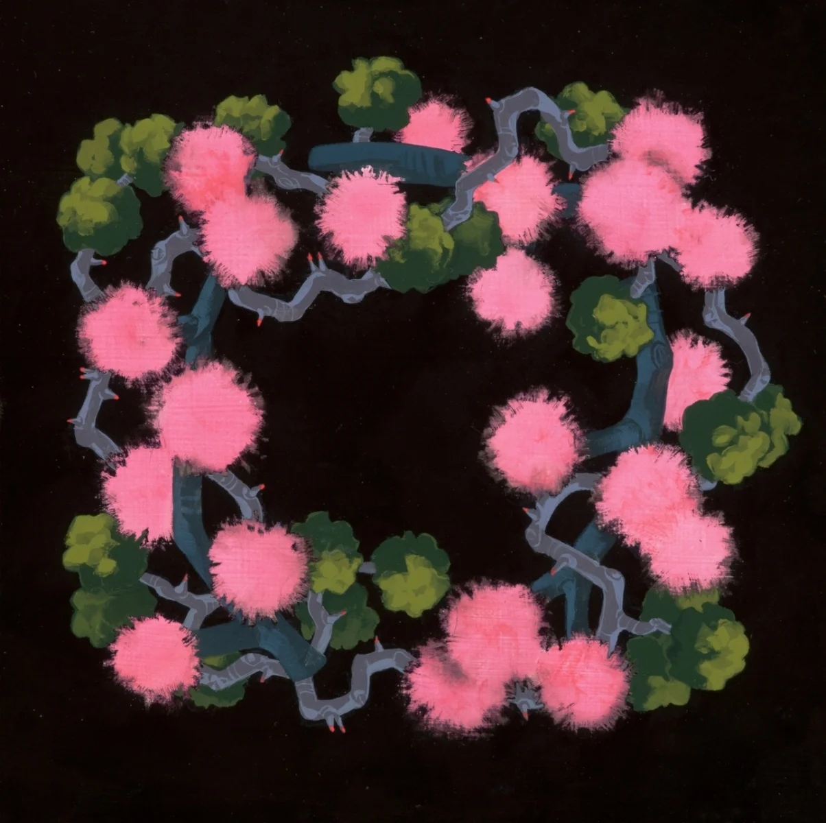 Wreath with Pompoms Oil on panel; 7.75 x 7.75 inches; 2012