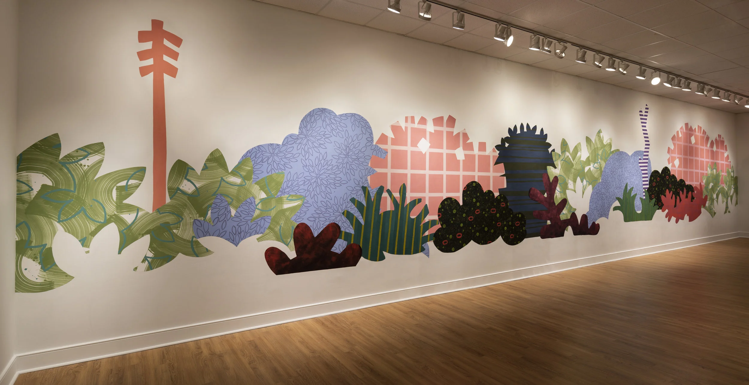 Piecemeal Promenade (2019) 48ft x 11ft; latex on muslin cut-outs, adhered to wall