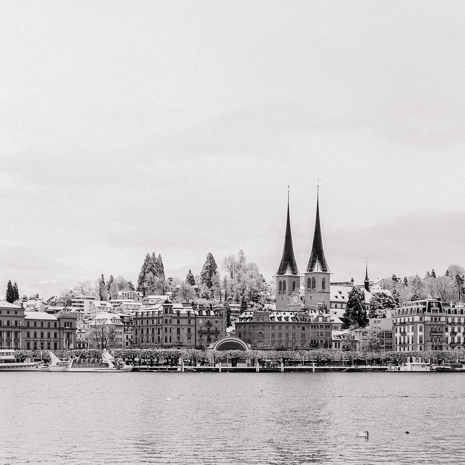 Lucerne slyline in the winter, shot on black &amp; white