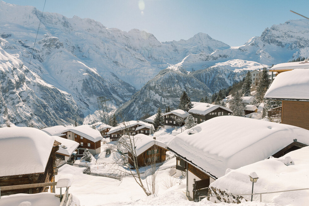 Murren village, with a breathtaking 180 degree view of the mountain range