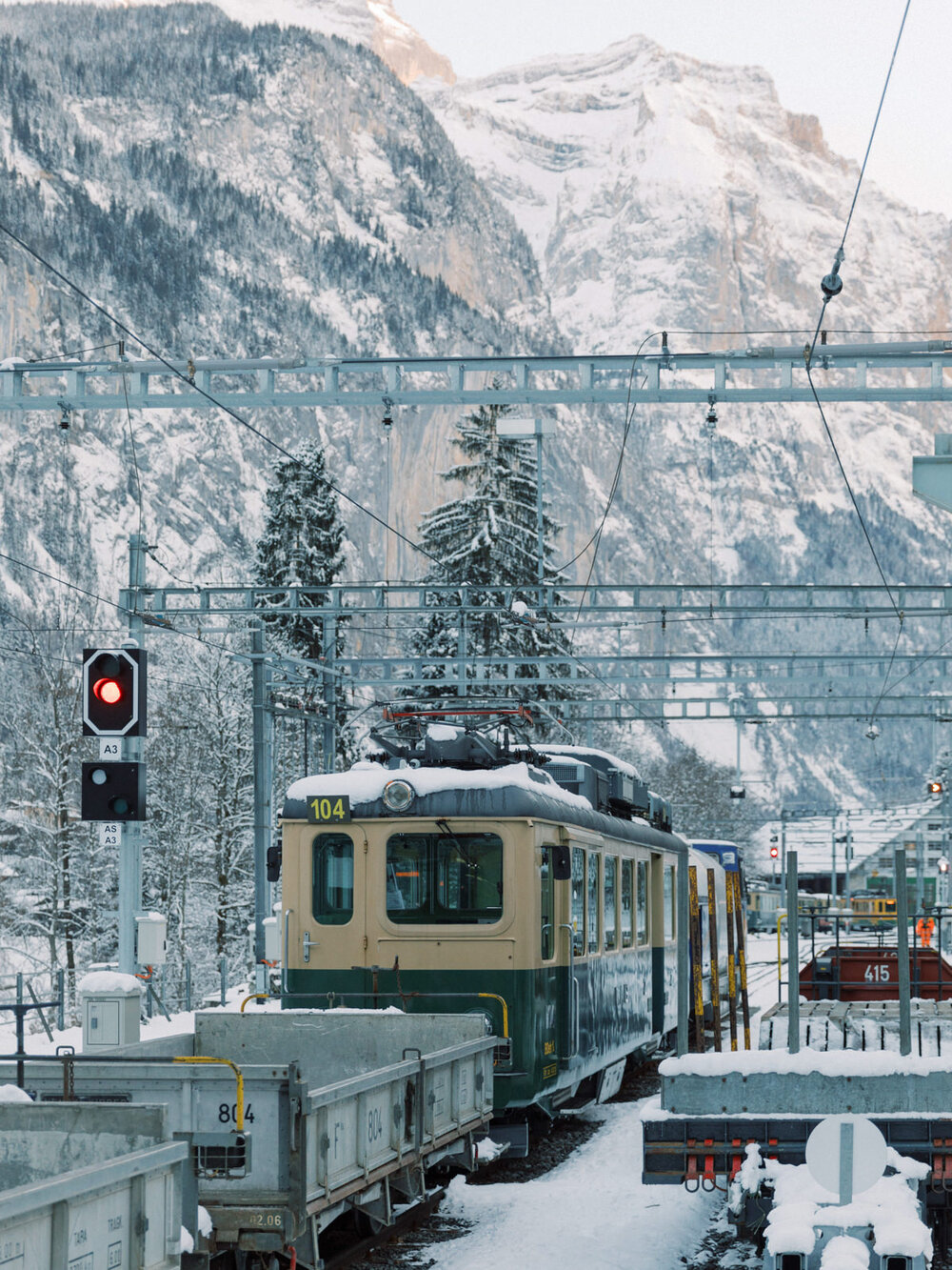 Swiss mountain train at Interlaken station