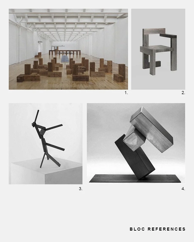 Inspiration | From Concept to Composition
The Bloc Pendant draws inspiration from minimalist sculpture of the 1960s & 70s— an era defined by reduction, balance, and form.
This visual study explores the textures, tones, and intersections t