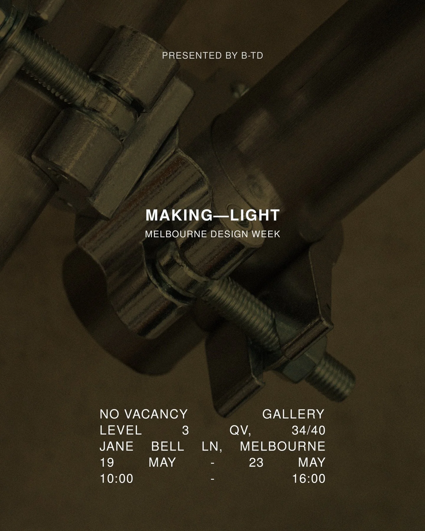 YOU'RE INVITED | MAKING LIGHT | Melbourne Design Week 2026

EXHIBITION
19 - 23 MAY
10:00 - 16:00

OPENING NIGHT
21 MAY
18:00 - 20:00

WORKSHOP
19 - 21 MAY
11:00 - 12:00

Register to attend a workshop via the link in bio. Limited spots available

Melb