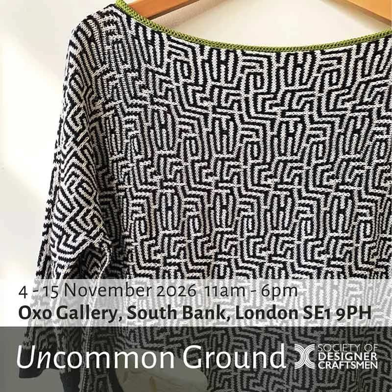 The image shows my 'maze knit' cotton and silk sweater/jumper, which is one of my pieces selected for this exhibition at the Oxo Gallery