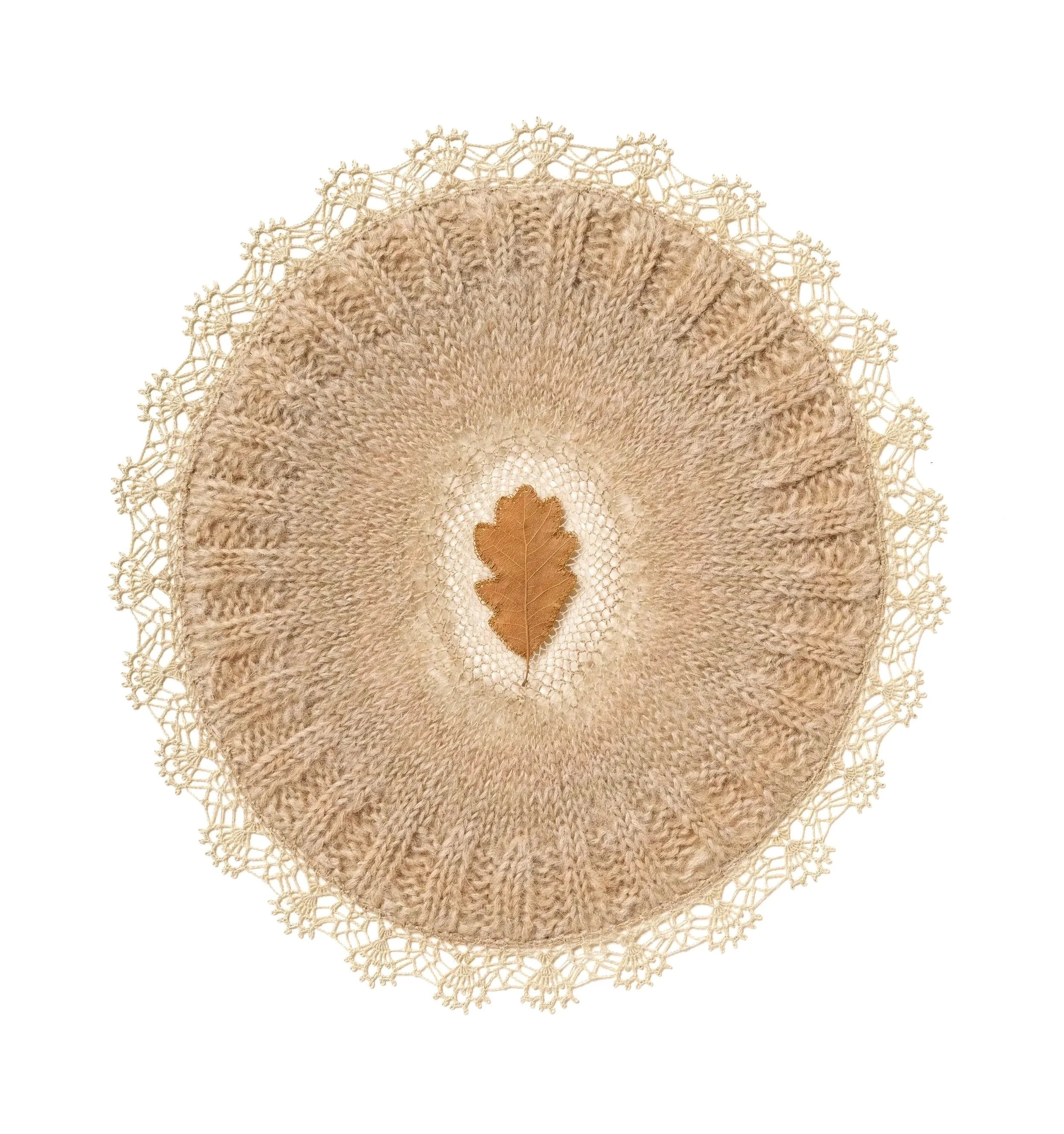 Susanna Bauer - Winter (close up), 2026, oak leaf, cotton thread, mohair, 66.5 H x 63 W cm framed (28 H x 26 W cm size of crochet+leaf)photo_Steve Tanner_ST103873.jpg