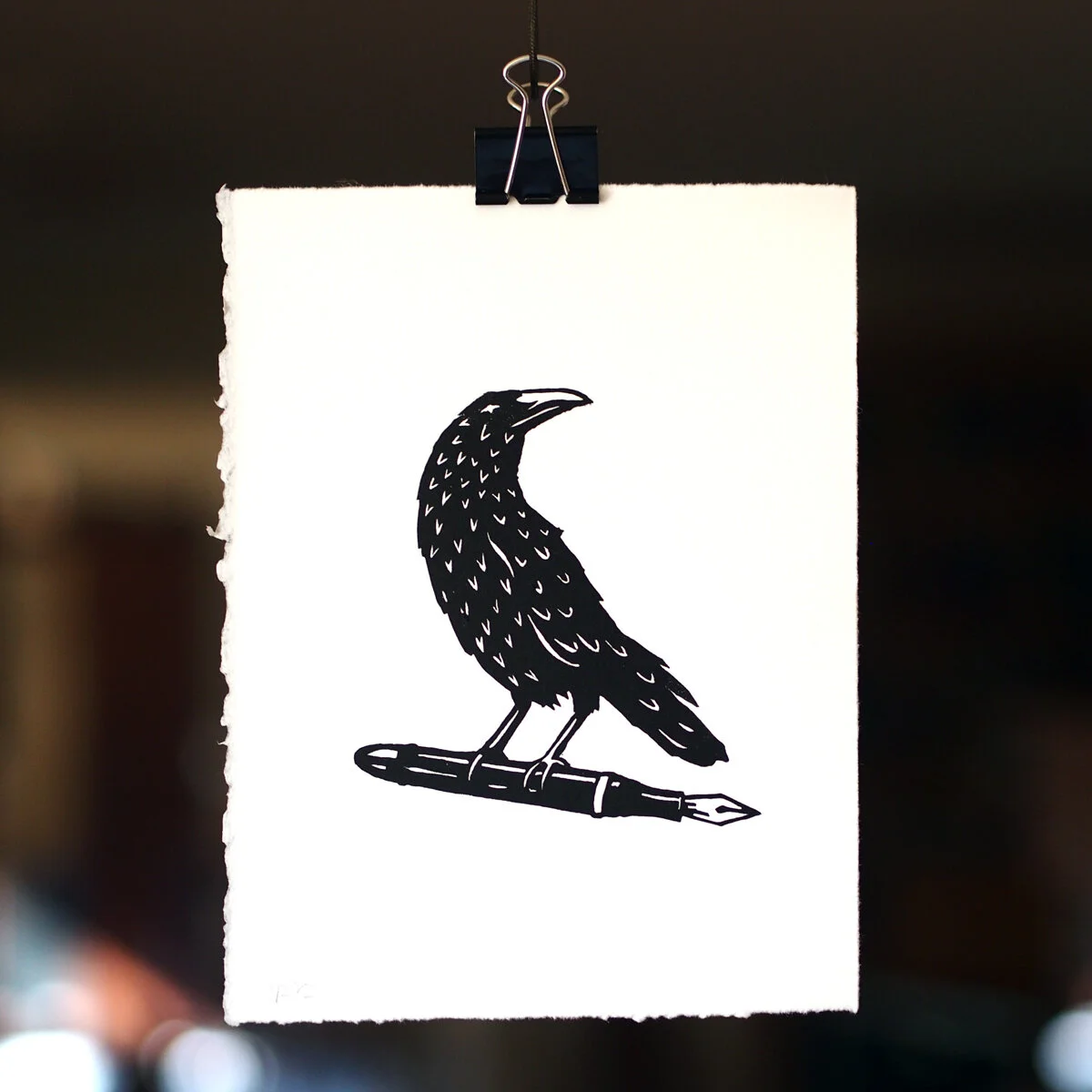 Messenger Crow Linocut Print
