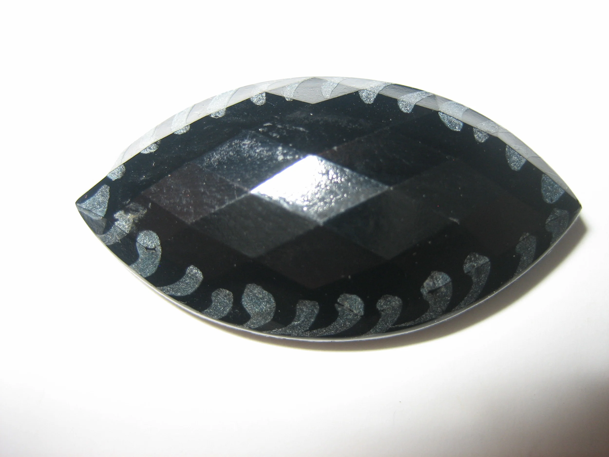 Black Glass Faceted Boat-Shaped Button