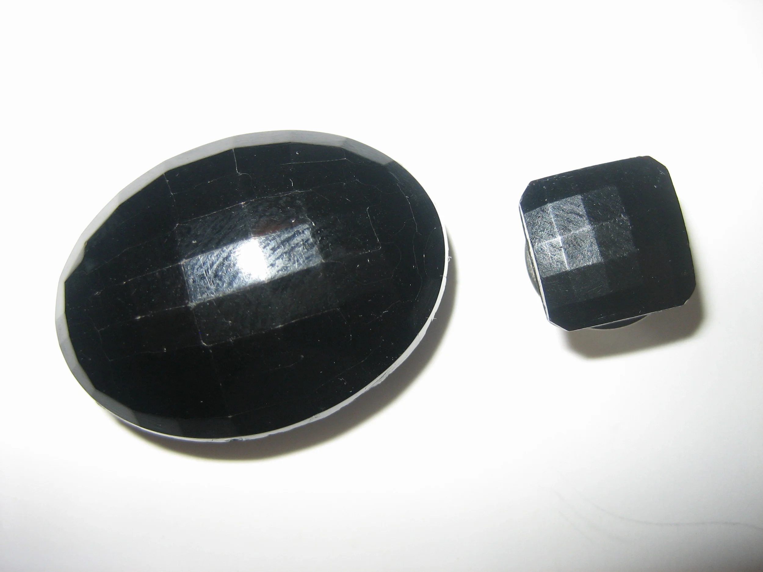 Black Glass Faceted Oval & Square Buttons