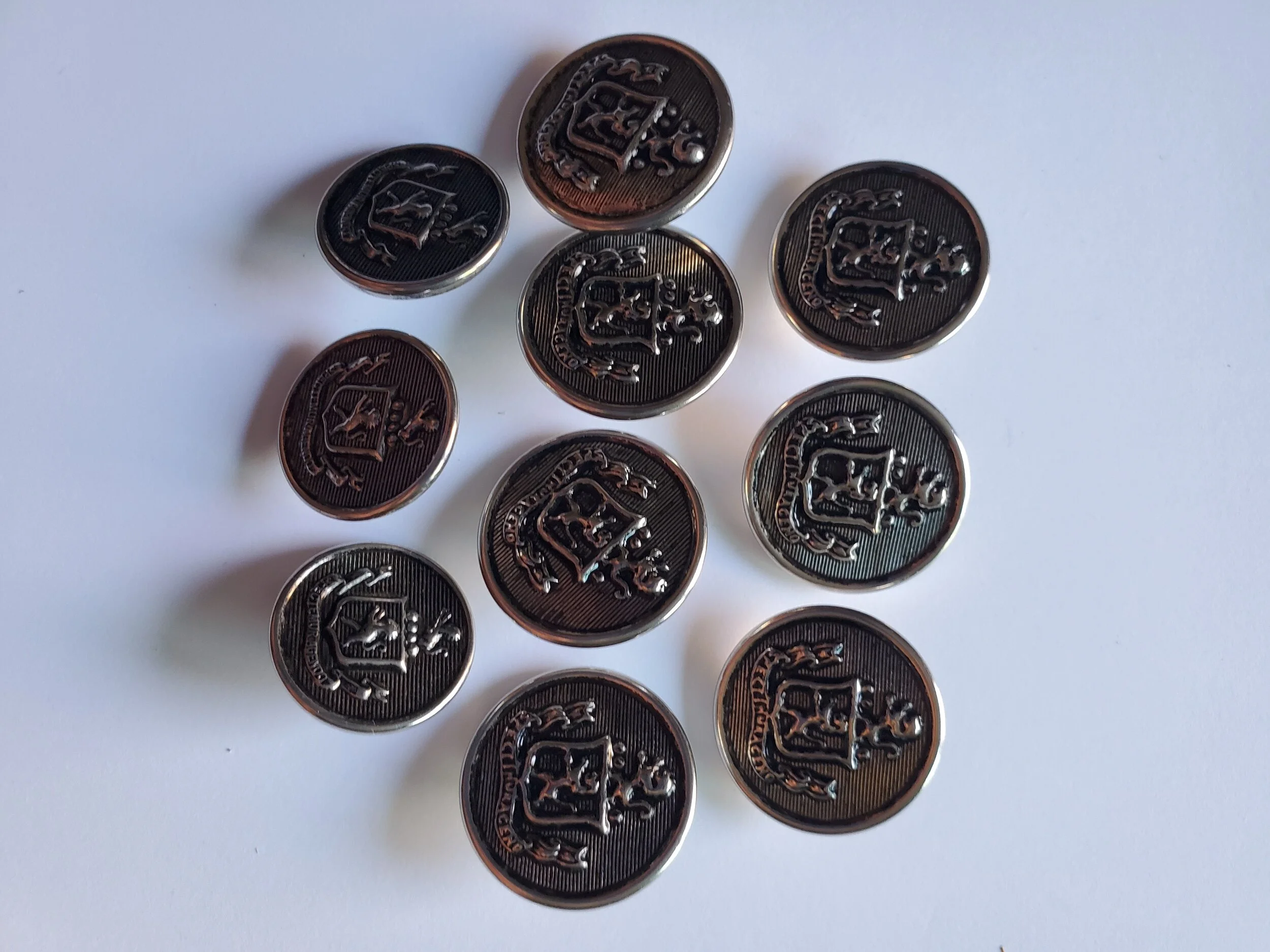 Jacket Buttons - Set of 10 - Silver Tone 