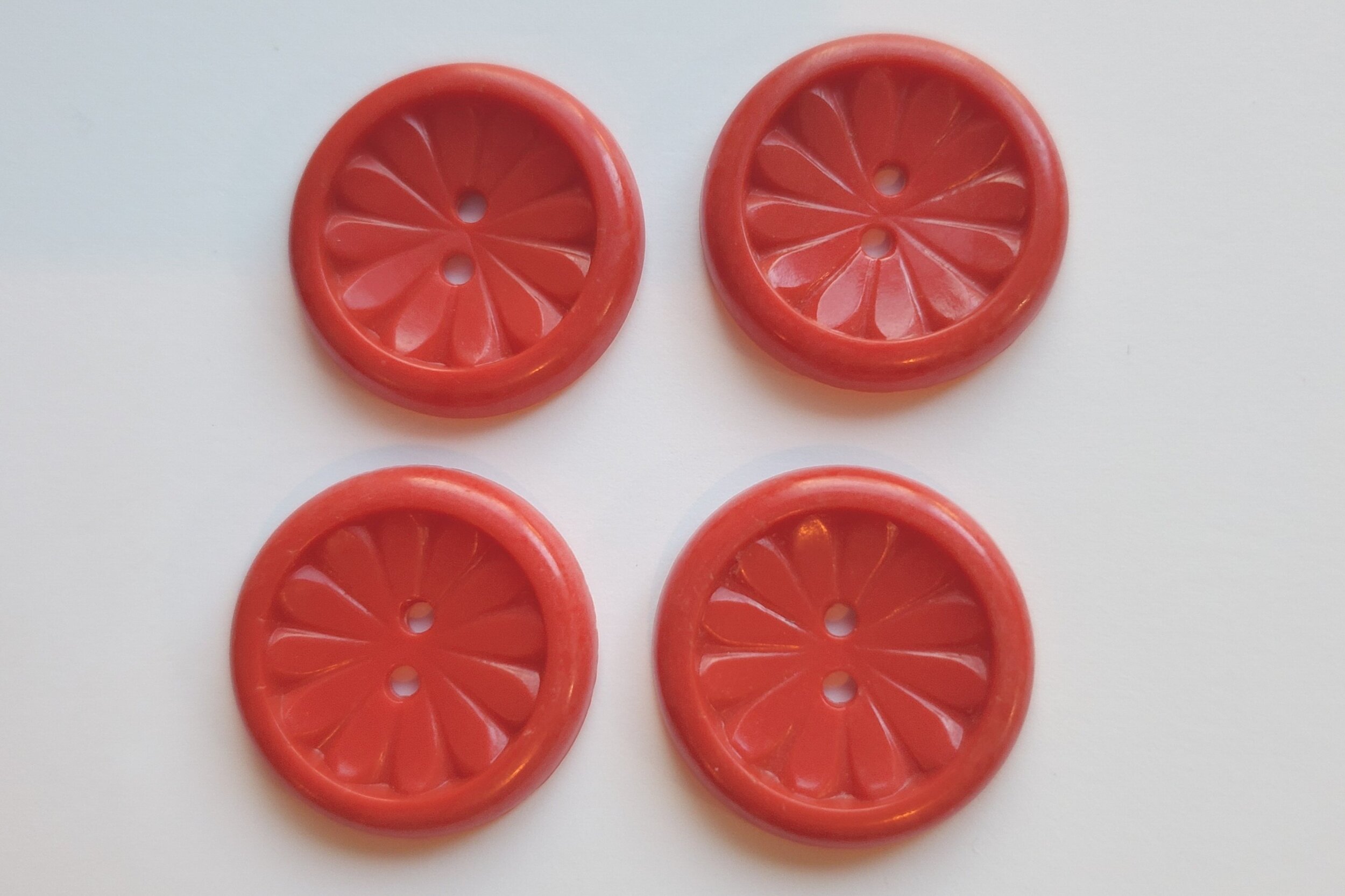 Set of Four - Deep Red Buttons - 7/8 Inches — 183 Vintage Buttons
