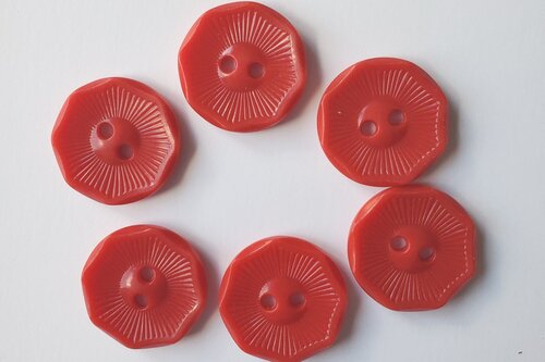 Vintage Mid Century Plastic Red Buttons Set of 10 Matching Matte Flat Back  One Half .50 Inch Sewing