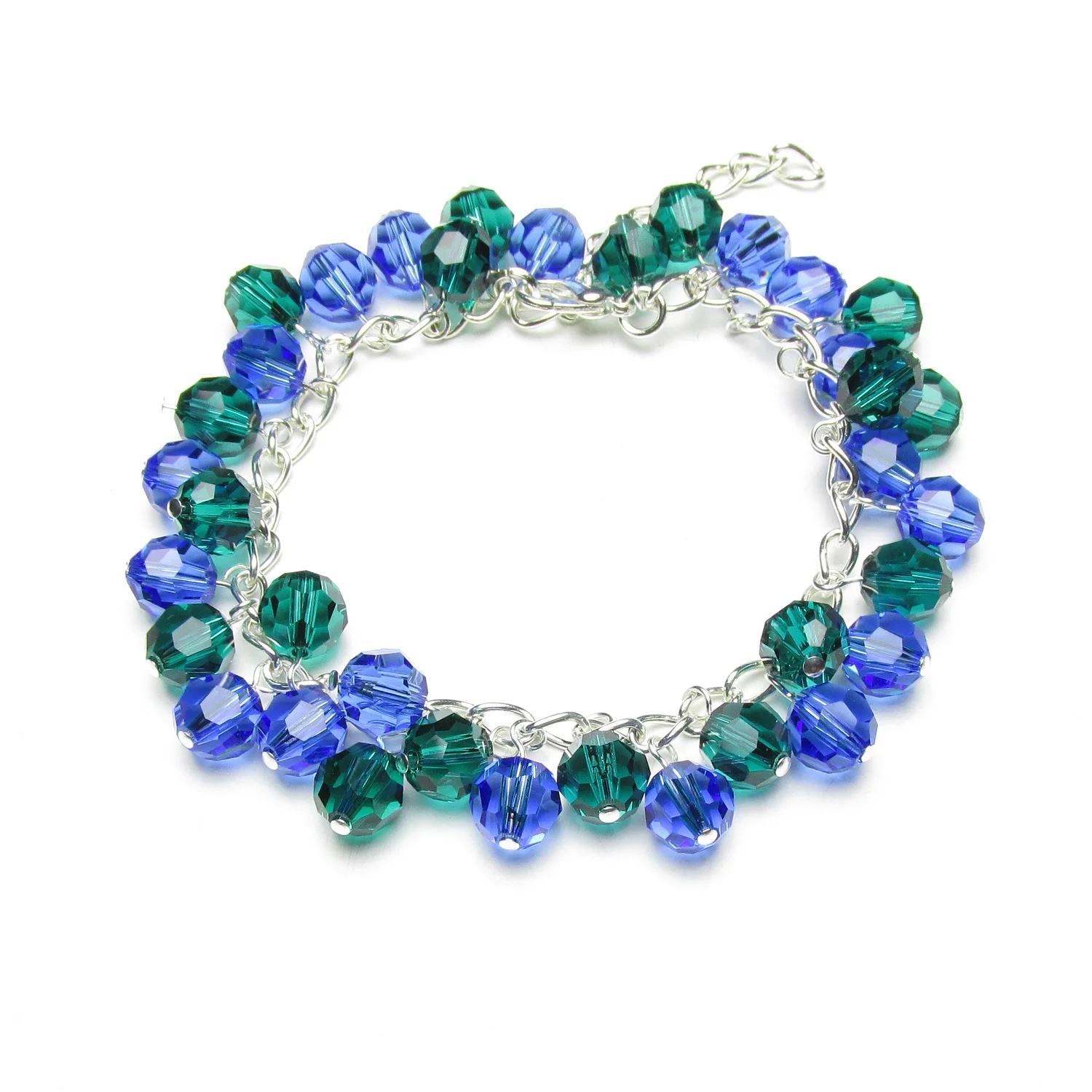 Bespoke round crystals bracelet in emerald green and sapphire blue
