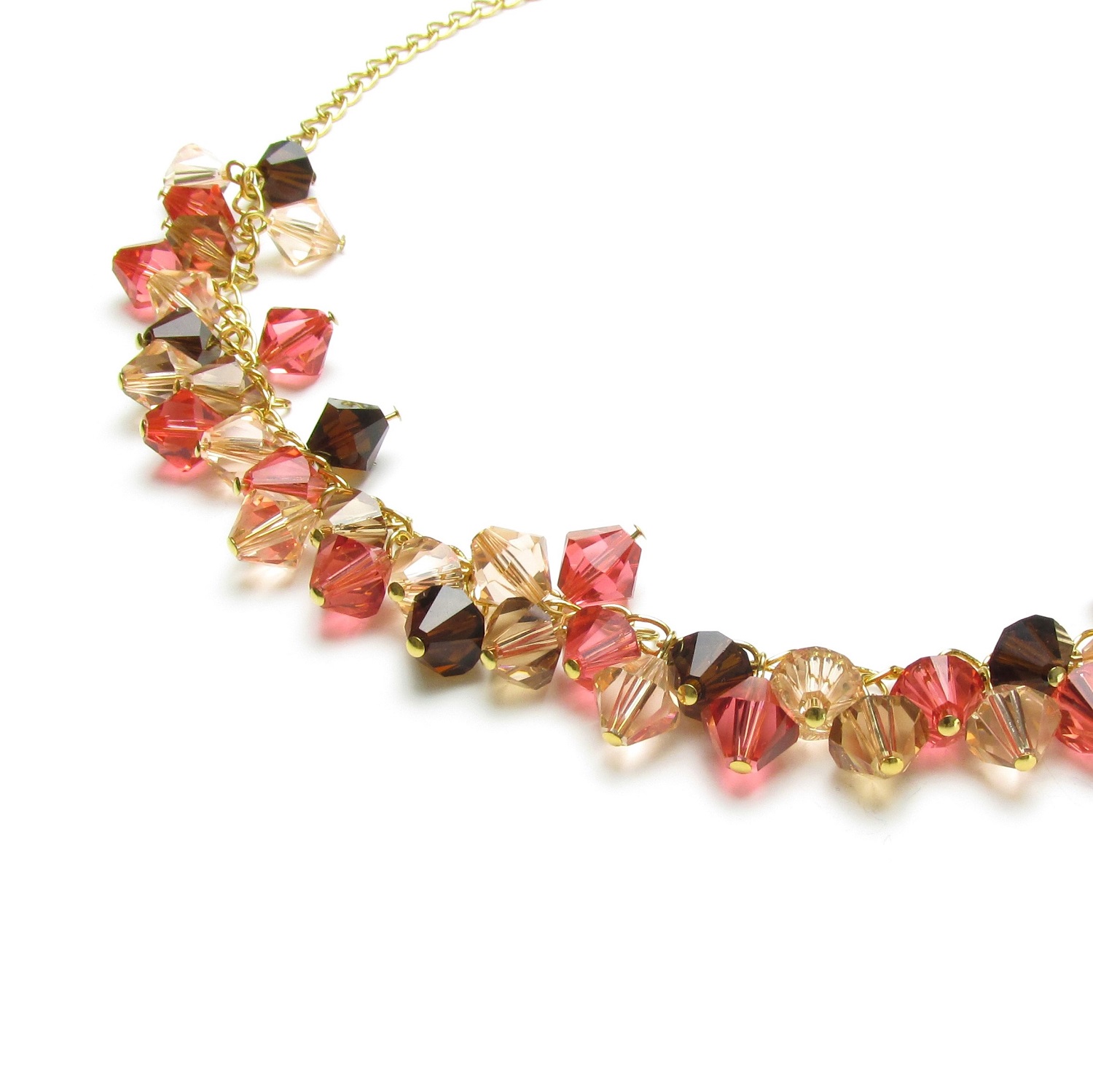 Mirabella Swarovski crystal necklace in warm Autumn colours coral brown main img.jpg