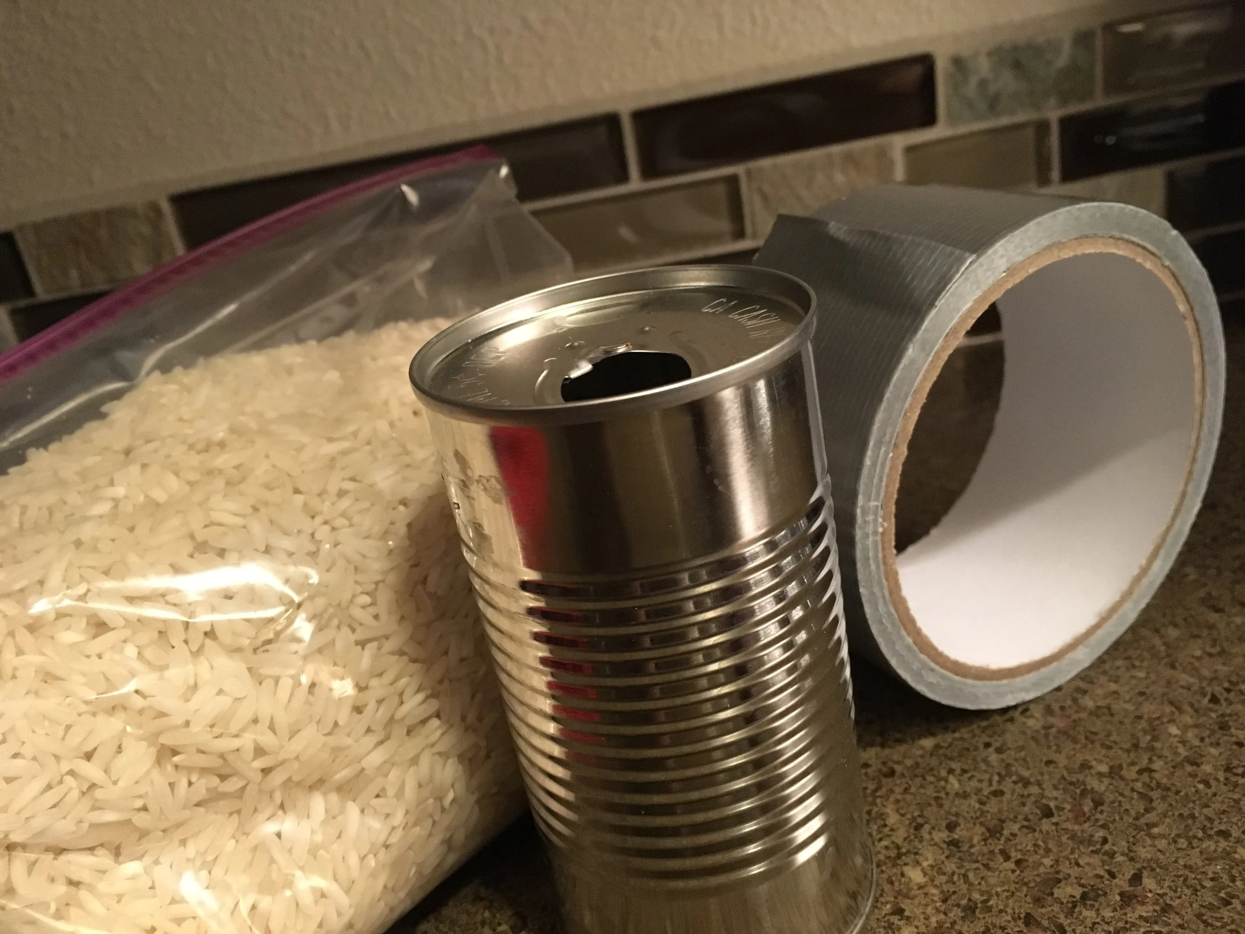 Rice, can, duct tape—check!