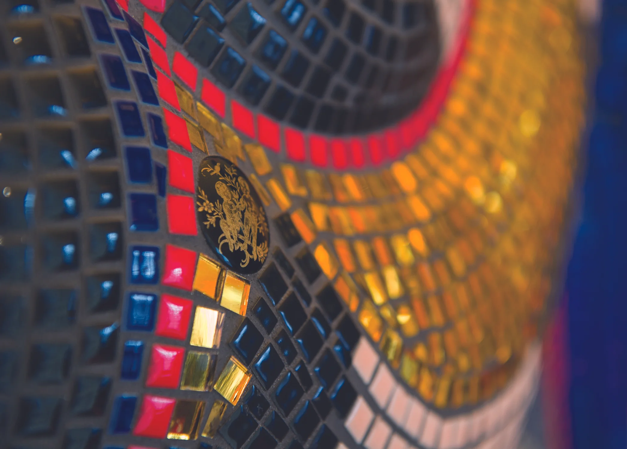 Detailed View of Mosaic Tile Fireplace