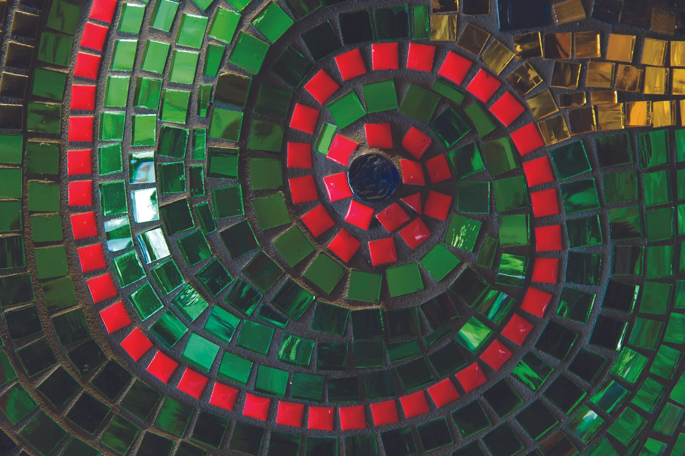 Detailed View of Mosaic Tile Fireplace