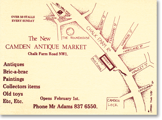 A flyer for Matthew's first market at the Stables in Camden which he started in 1981