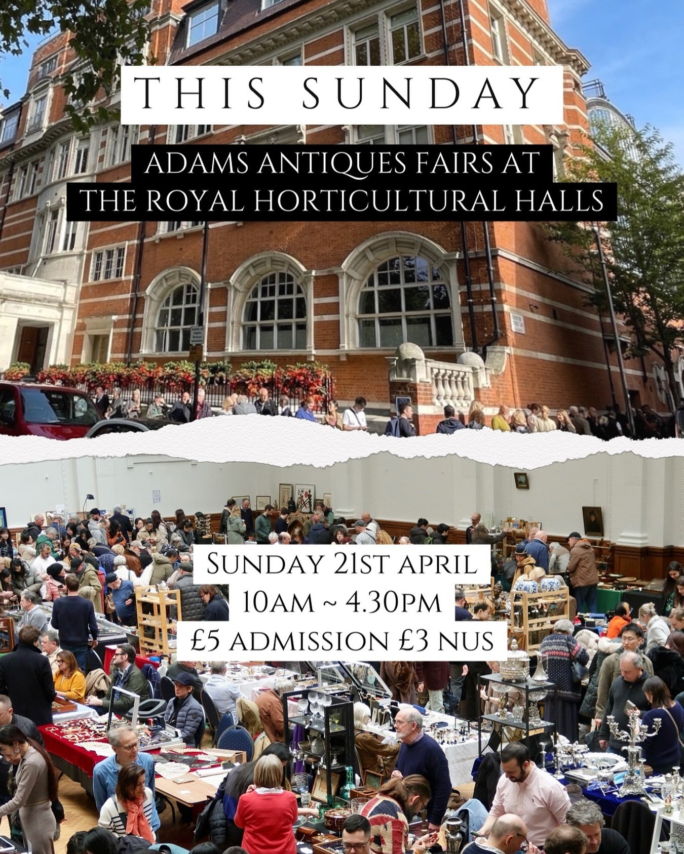 Not long to go until we&rsquo;re back this weekend | April Adams Antiques Fair at The Royal Horticultural Halls. Discover antiques from over 120 exhibitors at our long-established fair in central London. 

Adams Antiques Fairs
Sunday 21st April
10am 