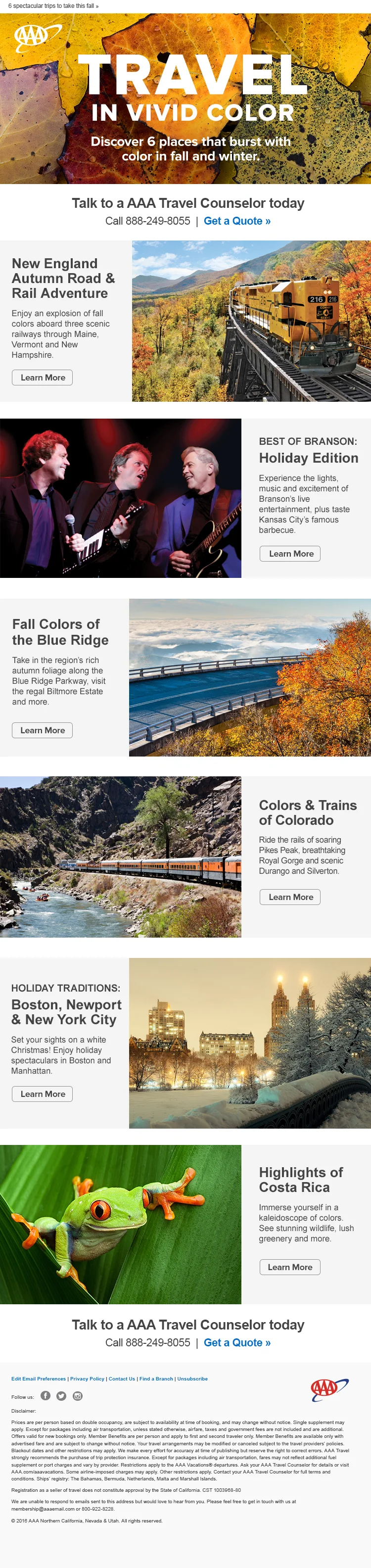 An email to boost bookings for fall and winter trips.