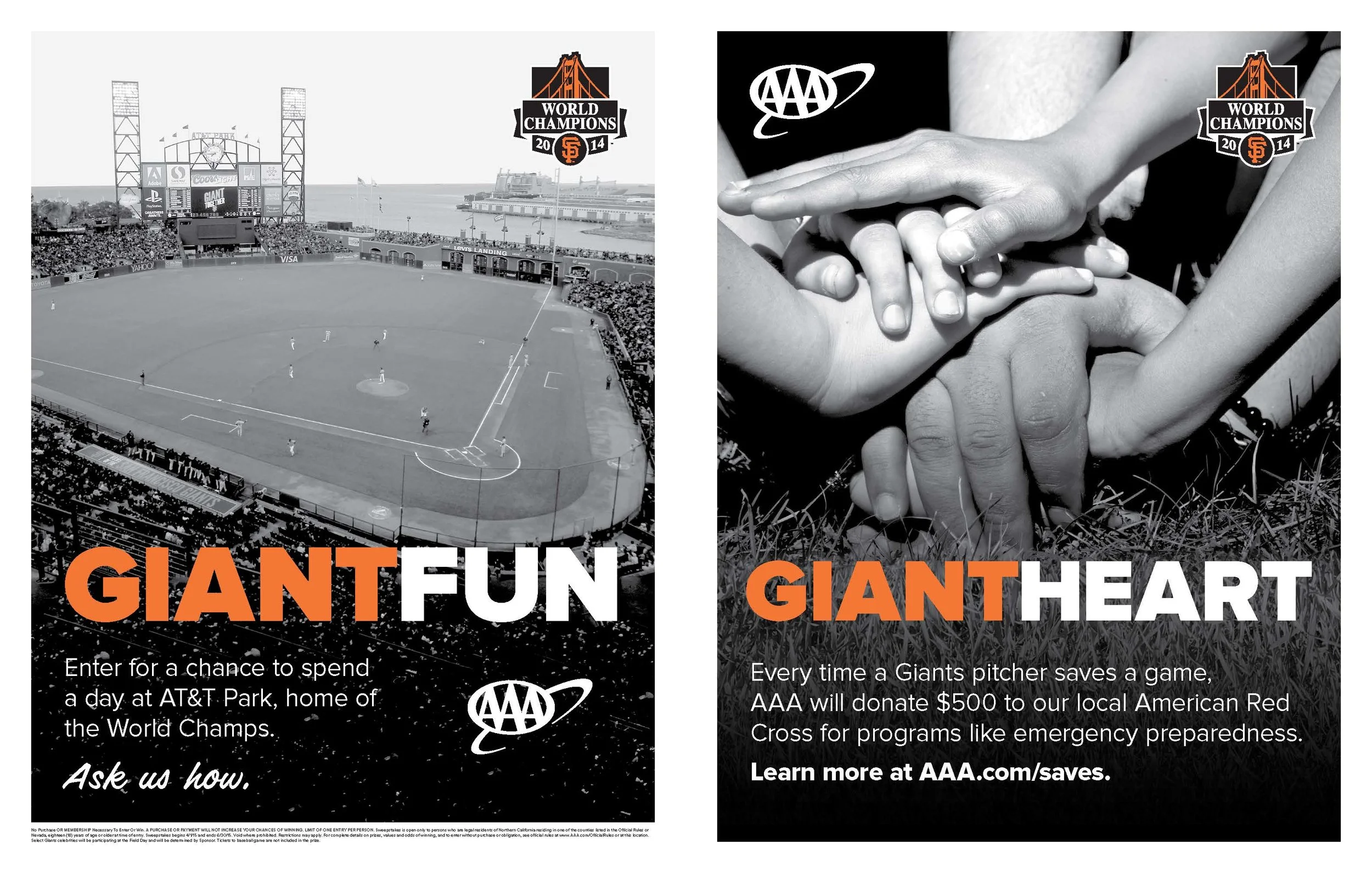 Sweepstakes and philanthropy posters inside AAA branches