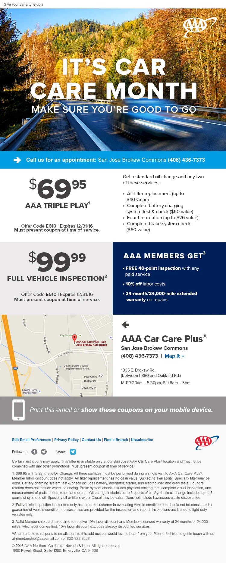 A discount email for AAA-branded car repair.
