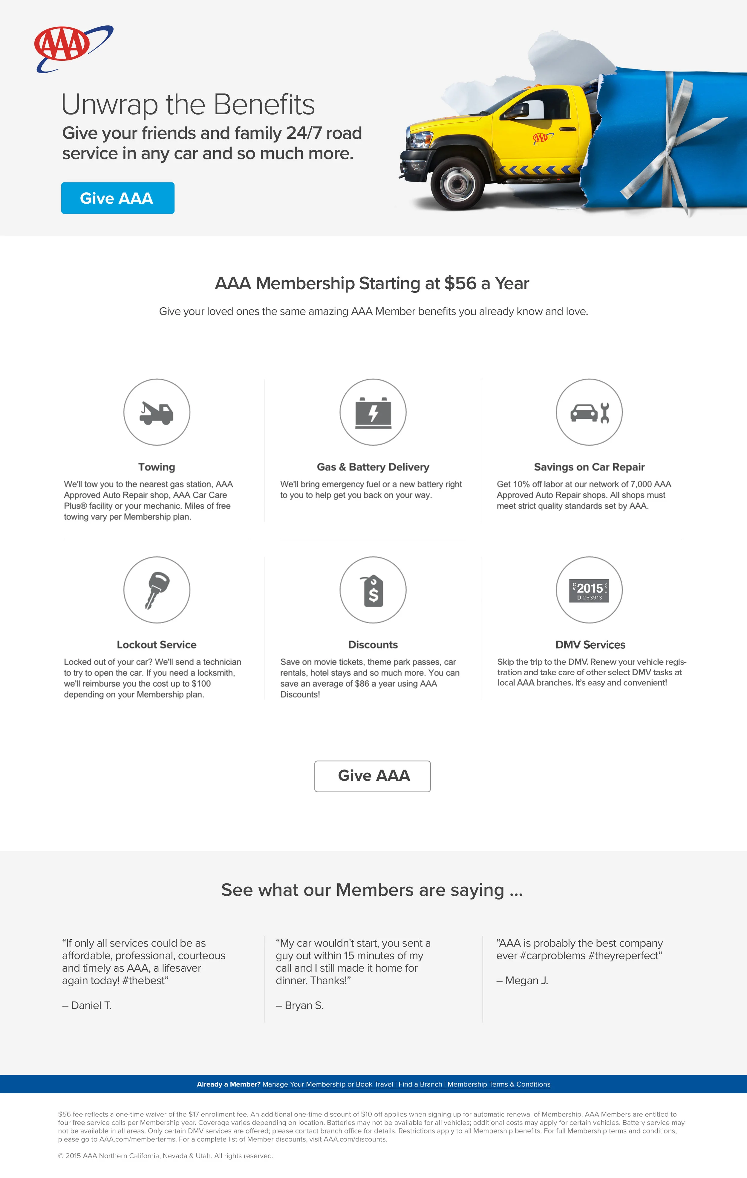 Landing page for current AAA Members to give the gift of AAA
