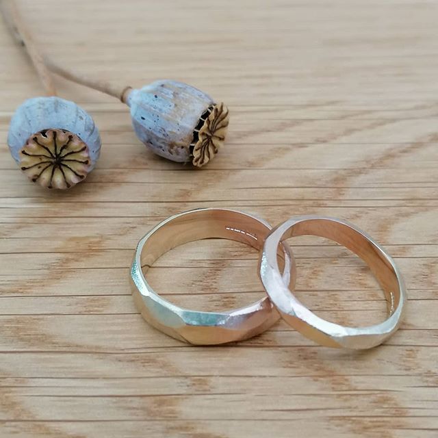 Here's a couple of wedding rings I made recently using half rose gold and half yellow gold to match the couples engagement rings. Hard to show the colours in a photo but the contrast of the two metals next to each other is unusual and beautiful at th