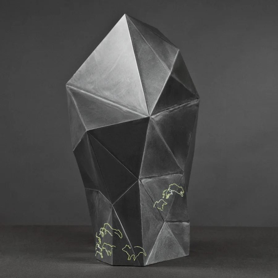 2010, "Karesansui, look what you make me doing" , textile embroidery through steel, +/- 29 x 12 x 18"