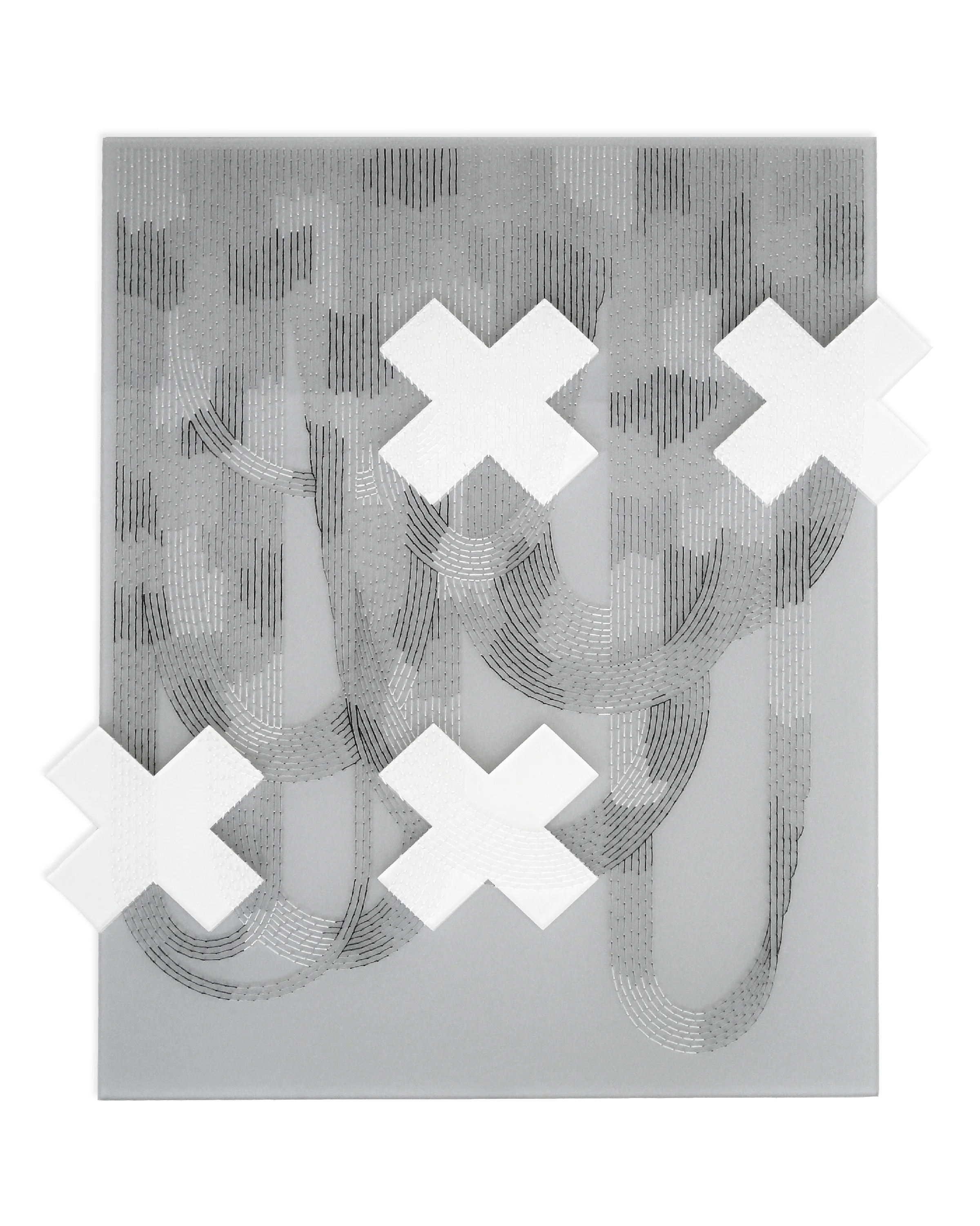   2015,&nbsp;  XX XX,&nbsp;  &nbsp;textile embroidery through plexiglass, latex paint, 26.5 x 22.5 x 0.5"  