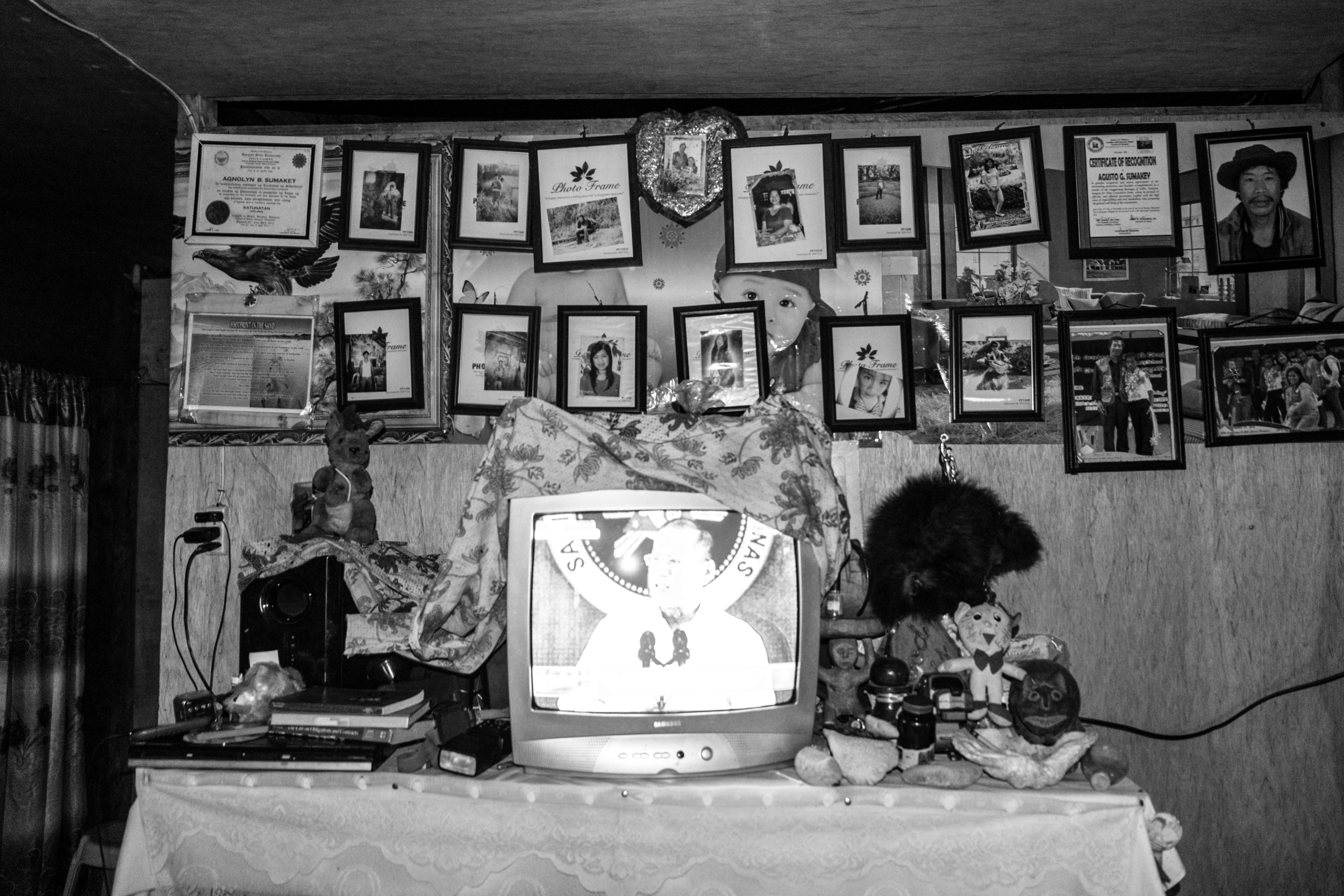 A television in one of the houses in the community, with the annual State of the Nation of Address tuned in. TetelpokVillage, Kabayan, Benguet.