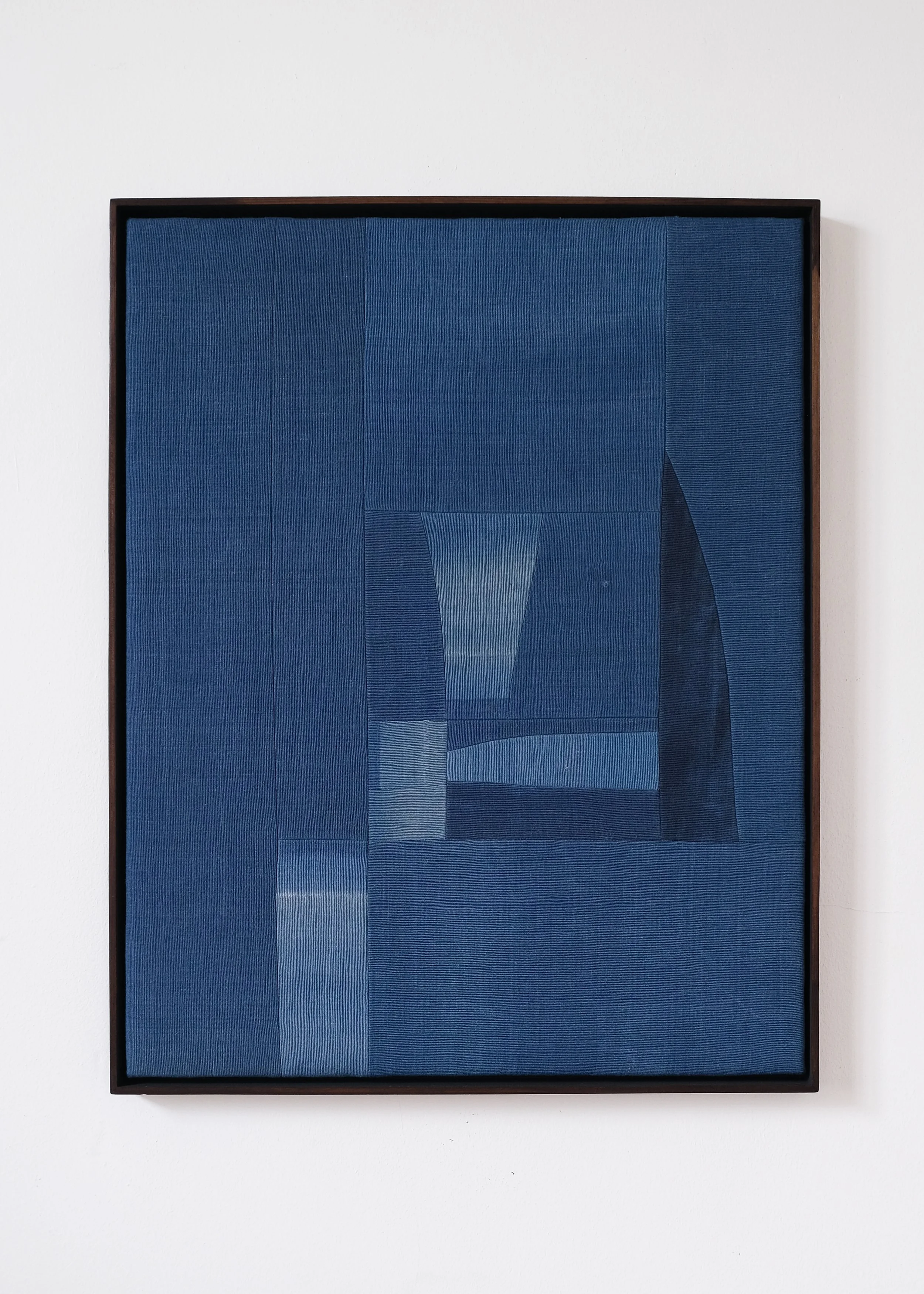 Colour Fields IV, original abstract textile assemblage created from naturally faded vintage handwoven cotton cloth in blue tones.