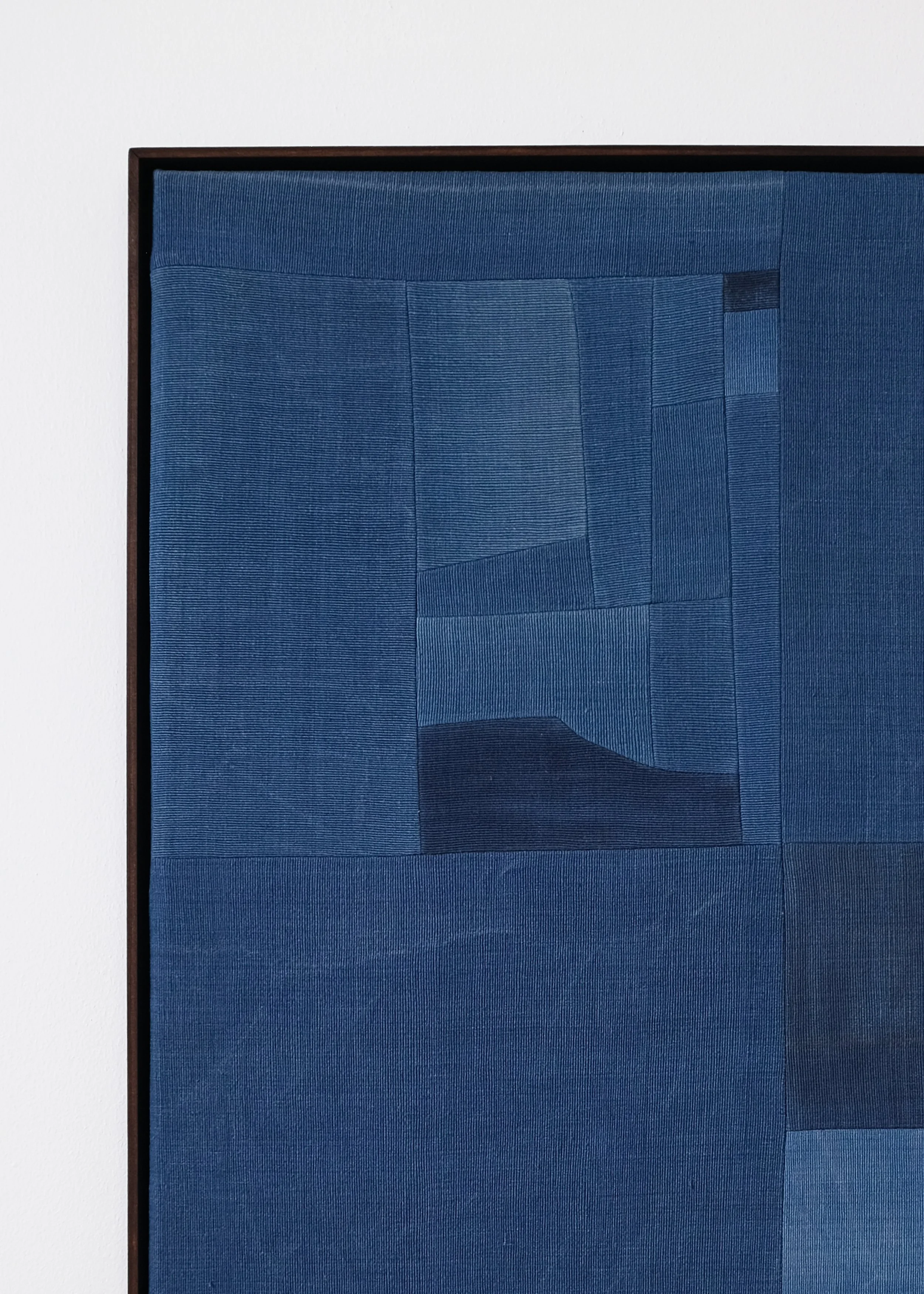 Colour Fields III presented in a stained timber frame, original textile artwork from the Colour Fields series.