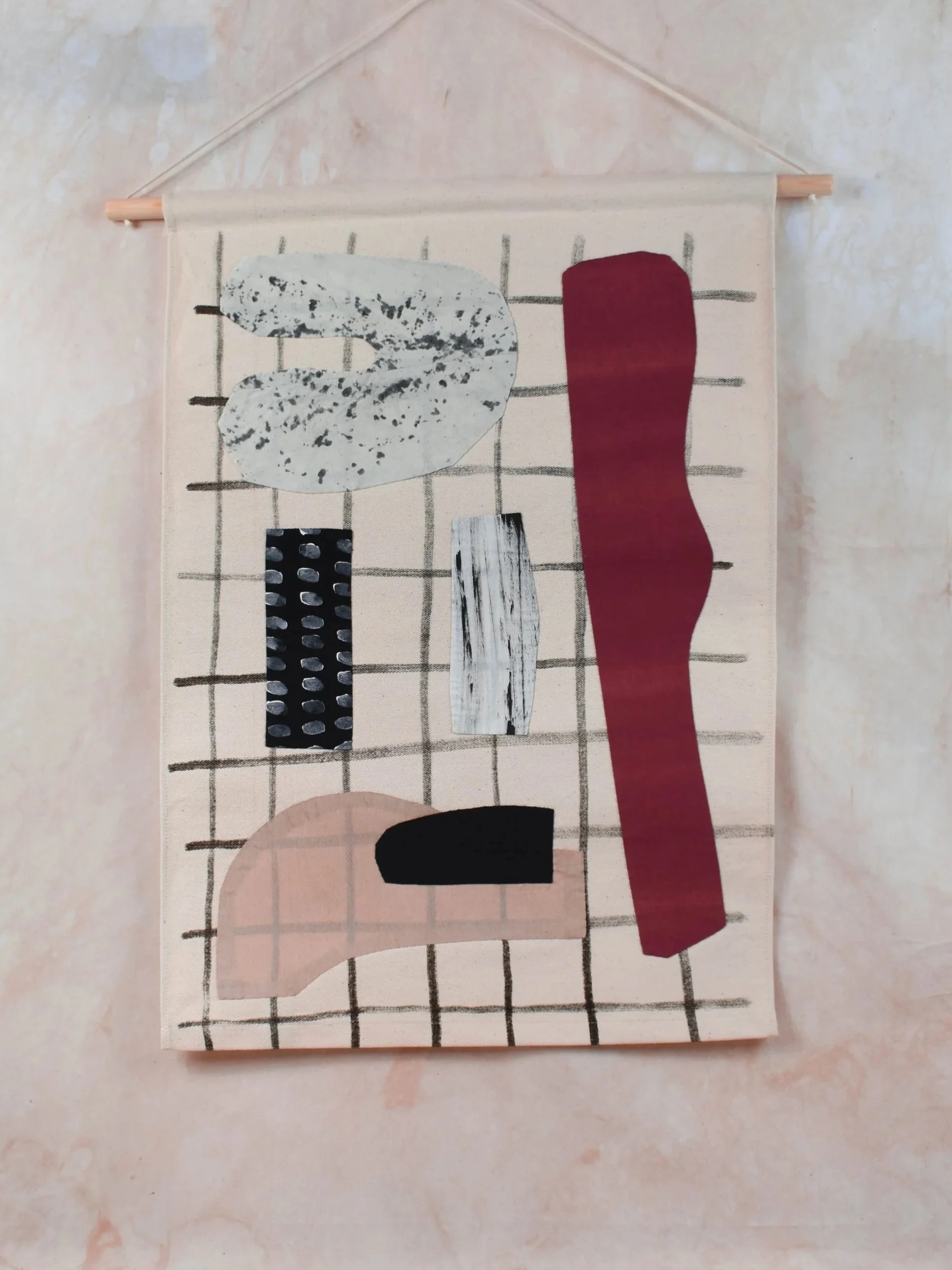 Canvas Wall hanging with abstract forms, hand painted from the Kernow Collection of Artworks
