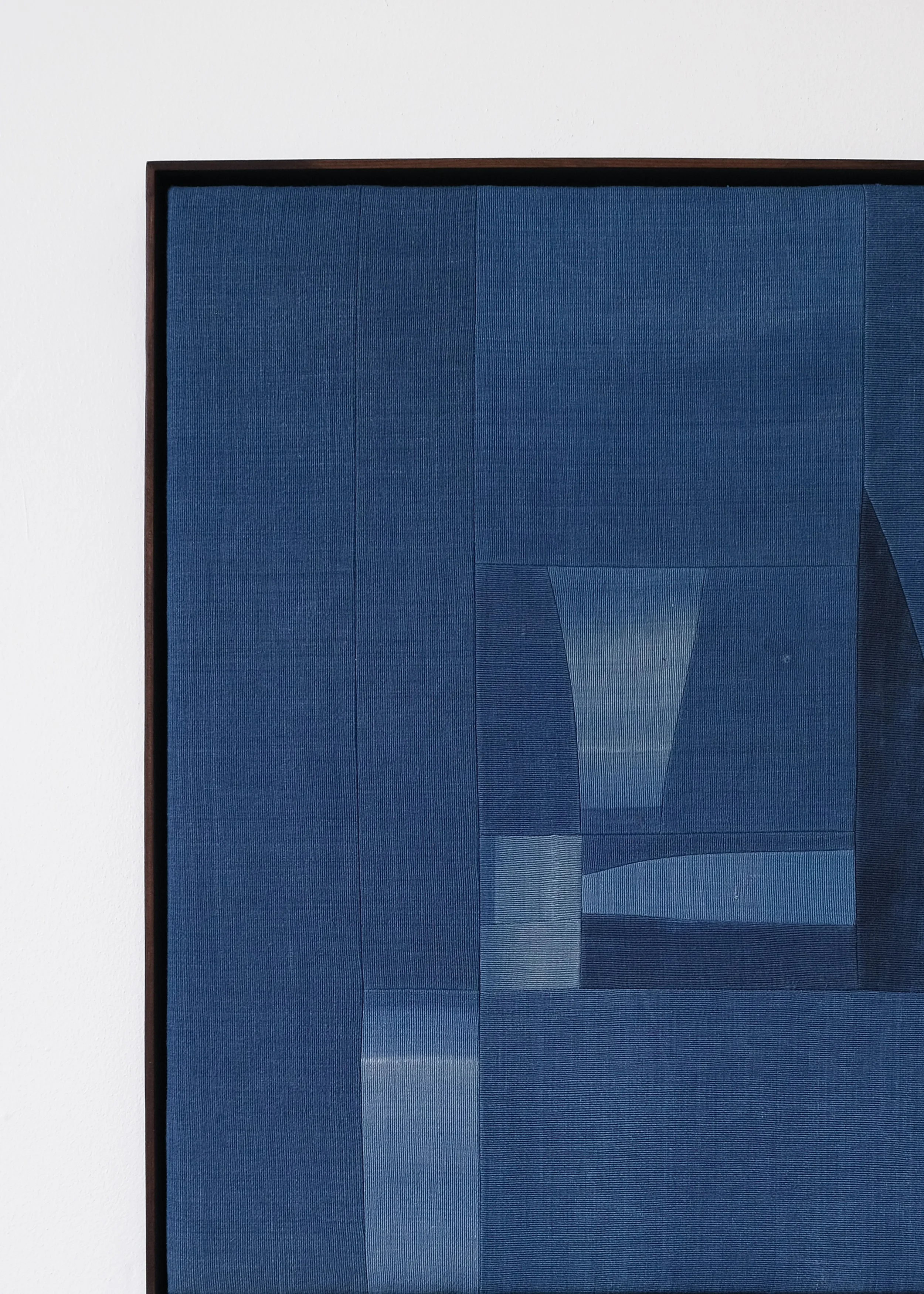 Colour Fields IV presented in a stained timber frame, original textile assemblage by House of Quinn.