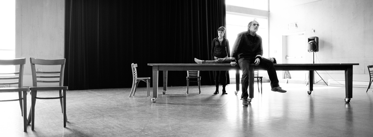 En répétition avec Evelyne de la Chenelière, comédienne, auteure et metteure en scène, pour la piéce Une vie pour deux avec Violette Chauveau et Jean-François Casabonne.