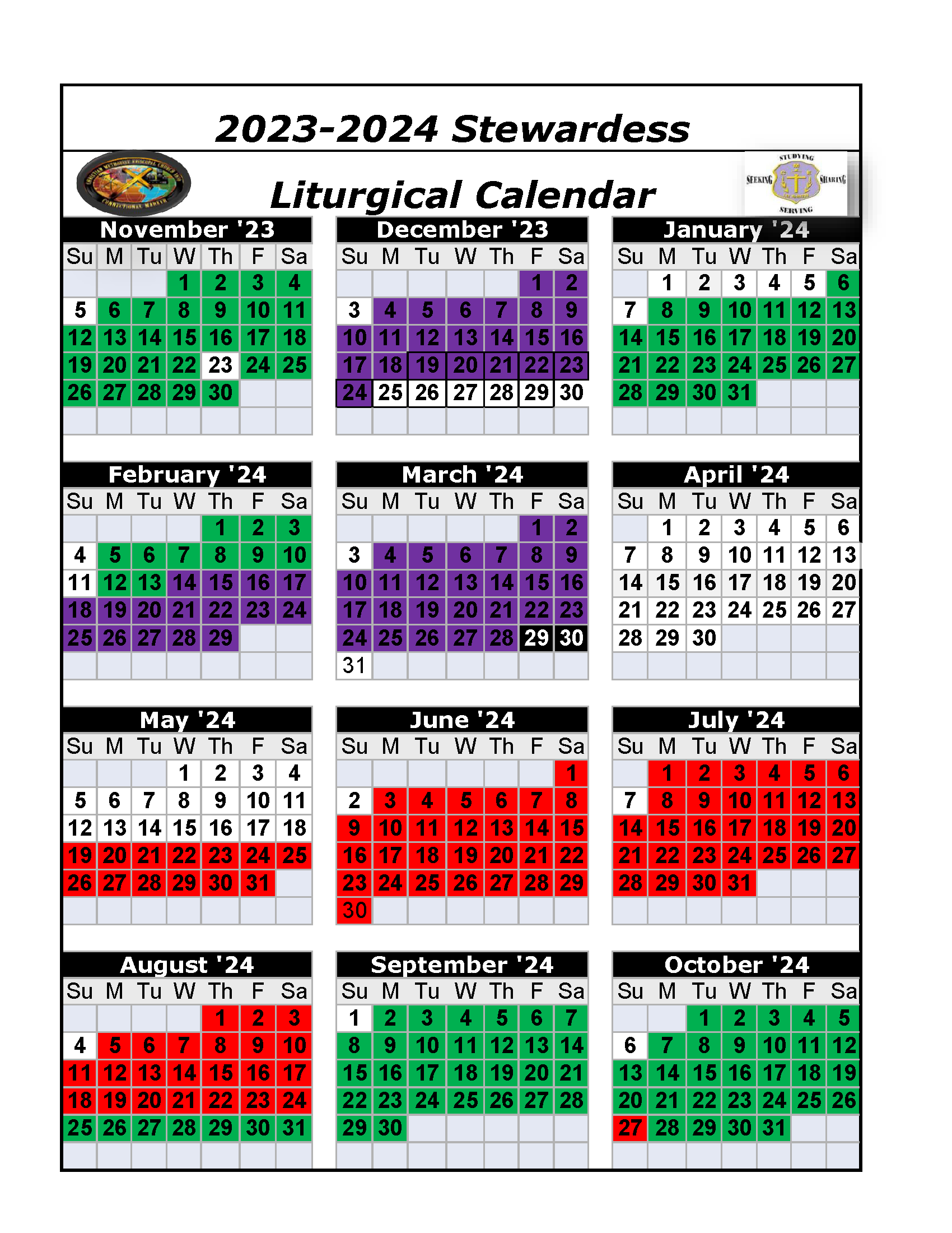 Liturgical Calendar — Harden Memorial C.M.E. Church