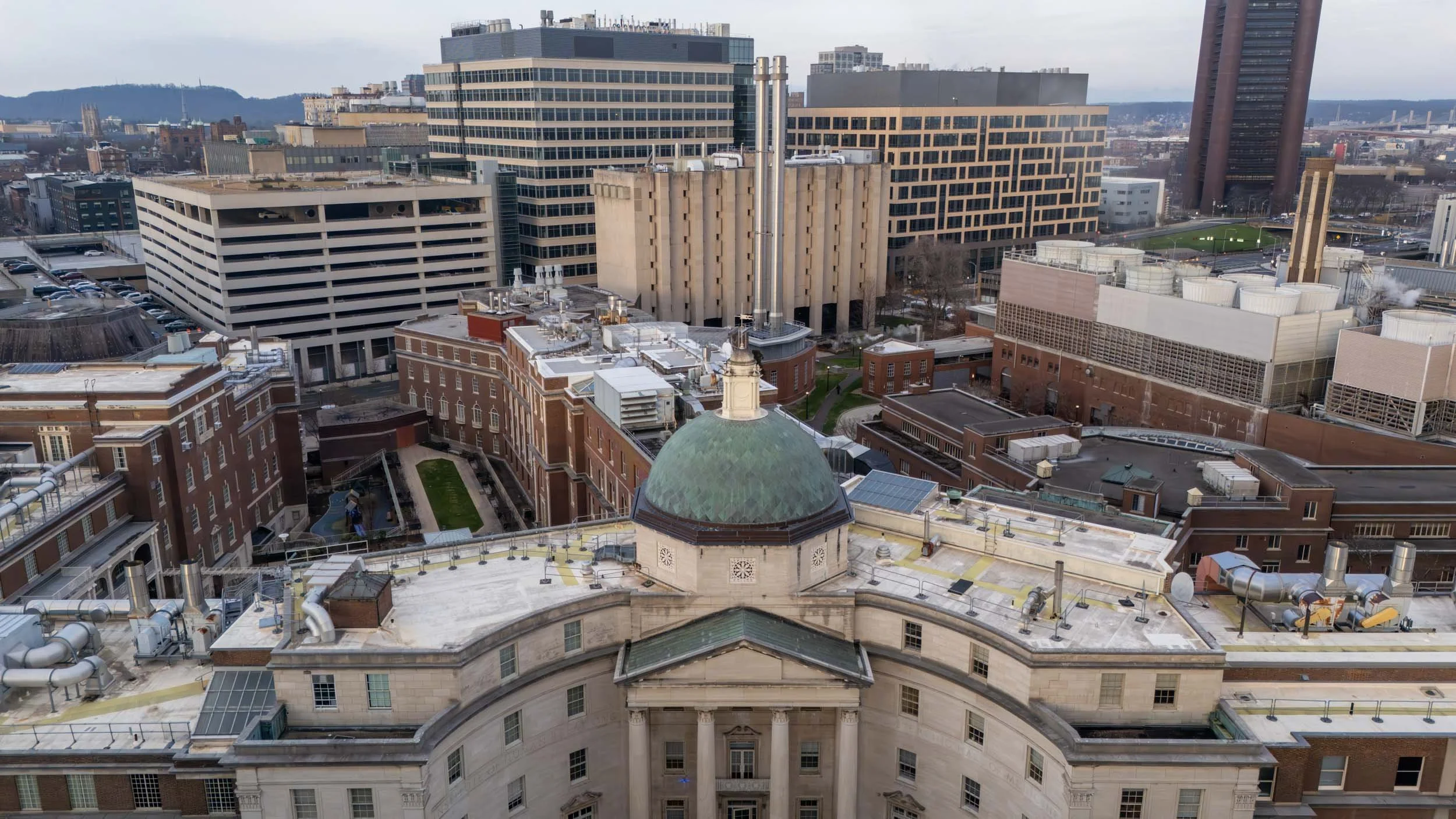 Aerial view of Yale’s medical campus in New Haven, Connecticut