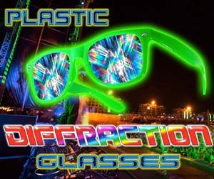 Diffraction Glasses - Plastic Rainbow Fireworks Glasses®NEW!! Diffraction Glasses - Plastic Rainbow Fireworks Glasses® - Enhances your light show experience. Turn your next electronic party into a fusion of lights, color, music and dance.