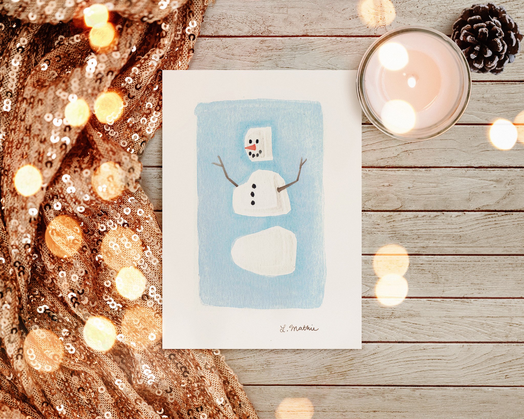 Sea Glass Snowman Greeting Card