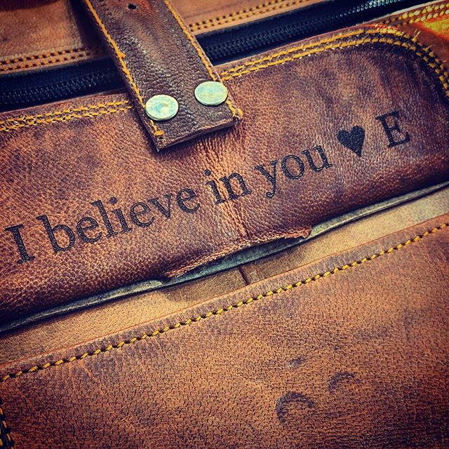 A hidden Valentine's day message. Custom leather engraving always adds such a wonderful personal touch.  #laserengraving #laserengraved #leatherengraving #leatherengrave #leathermessengerbag