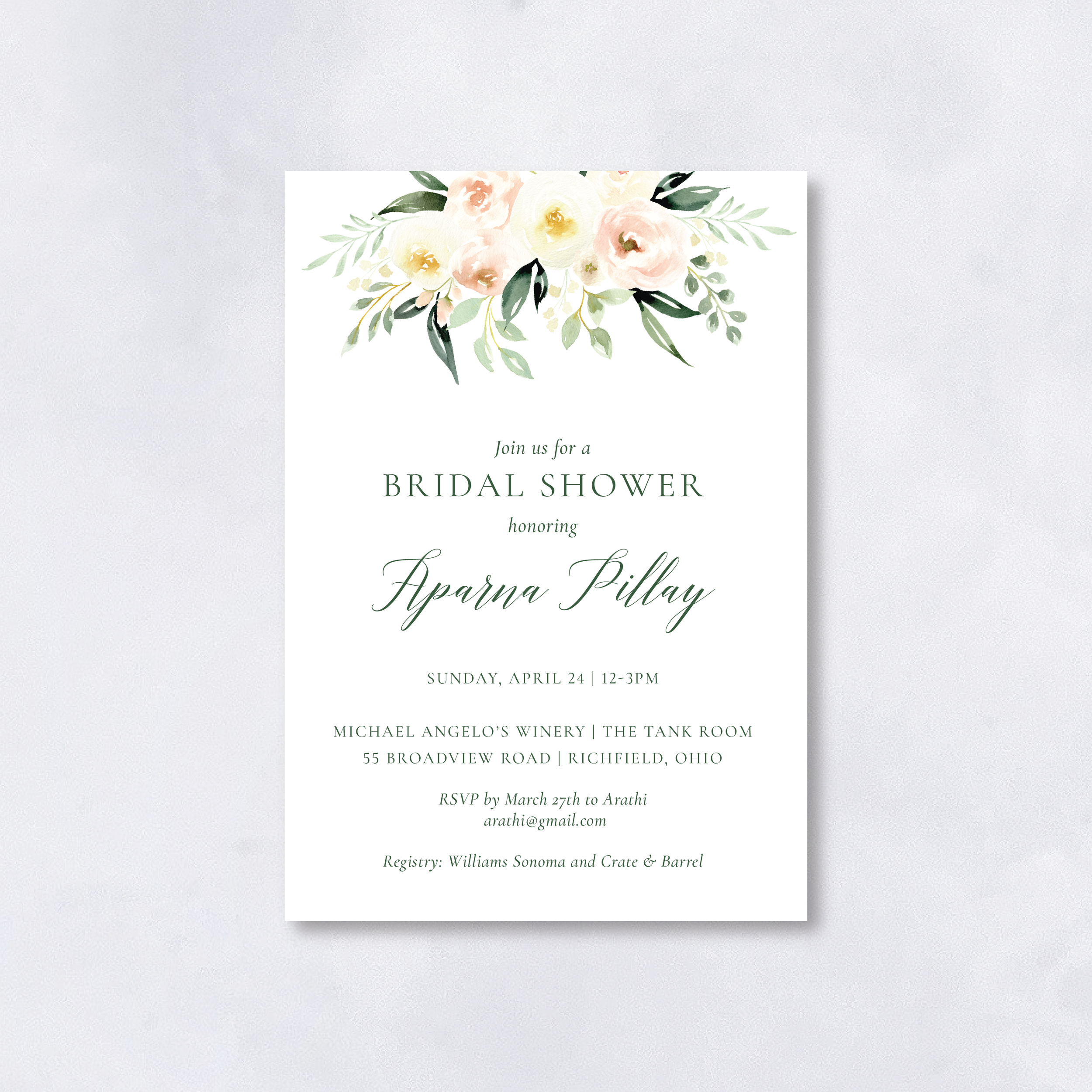 Neutral Floral Bridal Shower Invitation