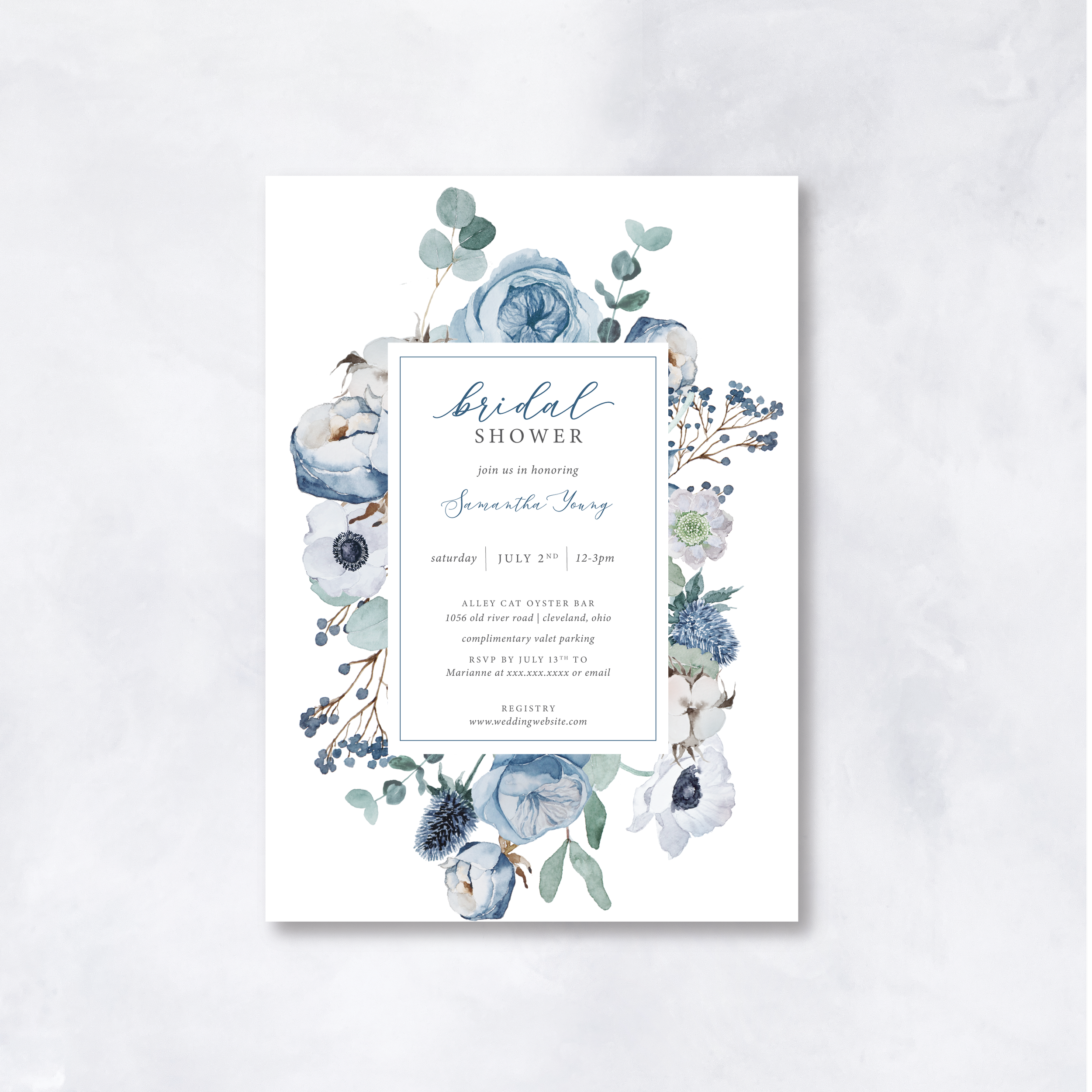 Dusty Blue Bridal Shower Invitation