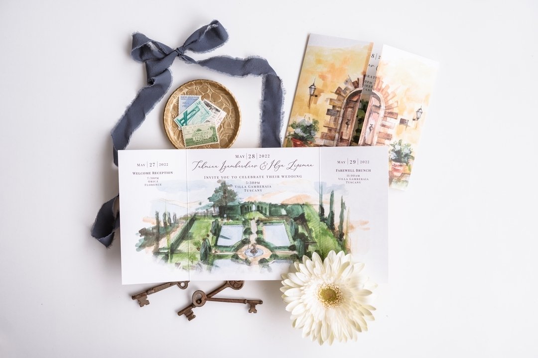Might have been my first Italy destination wedding invitation but it certainly wasn&rsquo;t my last! Another one is in the works 😍 
Justin&rsquo;s artwork always stealing the show!
.
.
.
 #impressdesignstudio #impressinvitations #wedding #invitation
